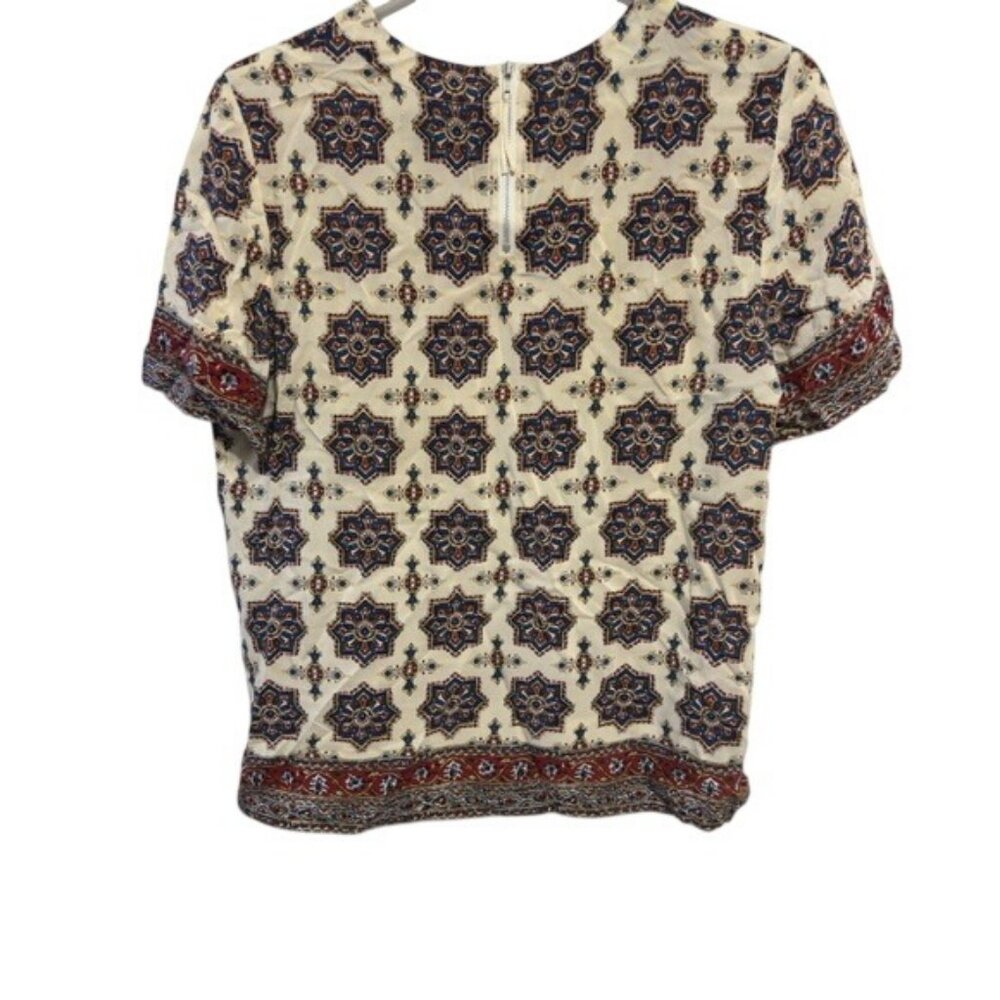 Madewell Womens 100% Silk Short Sleeve Patterned Blouse With Back Zipper - Picture 2 of 5